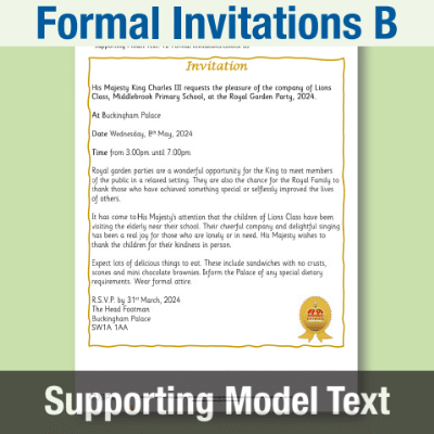 Image of Year 2 Writing B (Formal Invitations) Supporting Model Text SMT CUSP Resource