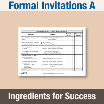 Image of Year 2 Writing A (Formal Invitations) Ingredients for Success IFS CUSP Resource