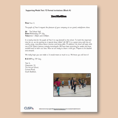 Y2 Writing A (Formal Invitations) Supporting Model Text SMT