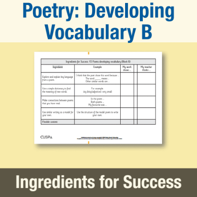 Image of Year 2 Writing B (Poetry: Developing Vocabulary) Ingredients for Success IFS CUSP Resource