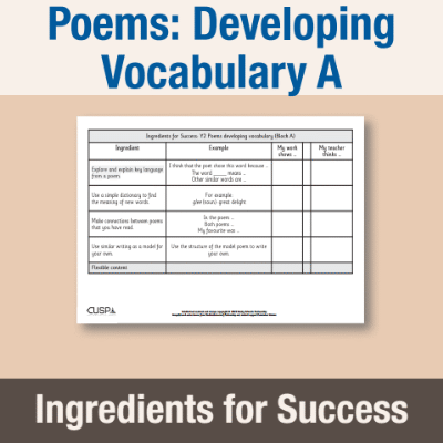 Image of Year 2 Writing A (Poems: Developing Vocabulary) Ingredients for Success IFS CUSP Resource
