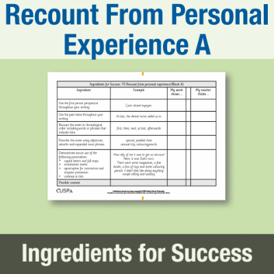Image of Year 2 Writing A (Recount From Personal Experience) Ingredients for Success IFS CUSP Resource