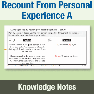 Image of Year 2 Writing A (Recount From Personal Experience) Knowledge Notes KN CUSP Resource
