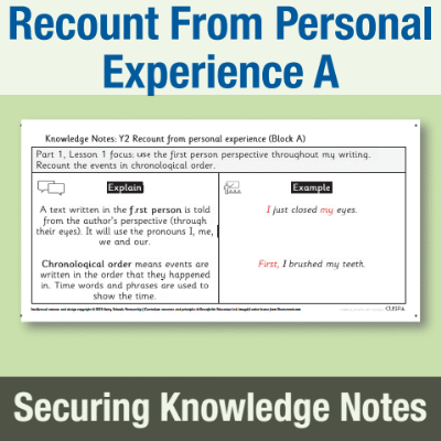 Image of Year 2 Writing A (Recount From Personal Experience) Knowledge Notes SKN CUSP Resource