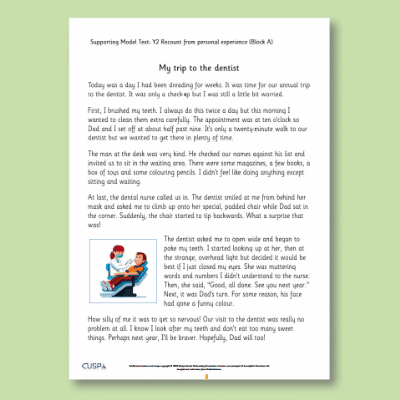 Y2 Writing A (Recount From Personal Experience) Supporting Model Text SMT