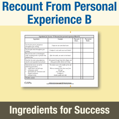 Image of Year 2 Writing B (Recount From Personal Experience) Ingredients for Success IFS CUSP Resource