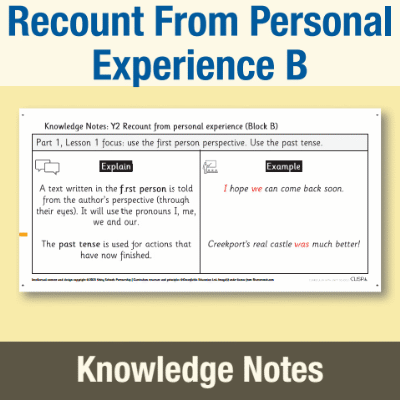 Image of Year 2 Writing B (Recount From Personal Experience) Knowledge Notes KN CUSP Resource