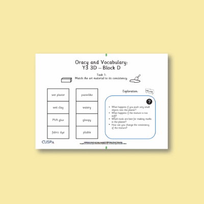Y3 Art and Design D (3D) Oracy Tasks OT