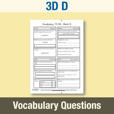 Image of Year 3 Art and Design D (3D) Vocabulary Questions VQ CUSP Resource