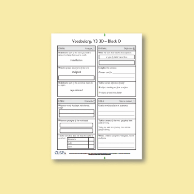 Y3 Art and Design D (3D) Vocabulary Questions VQ