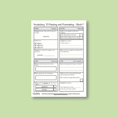 Y3 Art and Design F (Creative Response, Painting and Printmaking) Vocabulary Questions VQ