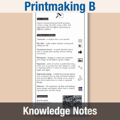 Image of Year 3 Art and Design B (Printmaking) Knowledge Notes KN CUSP Resource