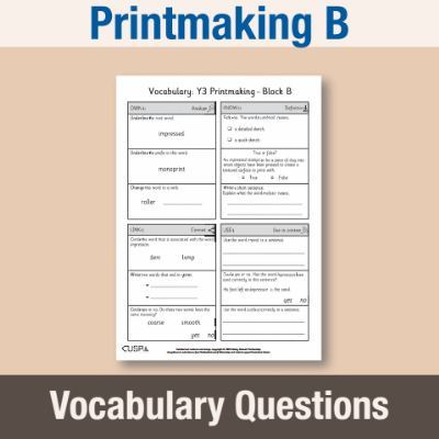 Image of Year 3 Art and Design B (Printmaking) Vocabulary Questions VQ CUSP Resource