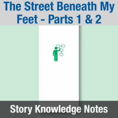 Image of Year 03 Communication (The Street Beneath My Feet - Parts 1 & 2) Story Knowledge Notes CUSP ResourceAccess Autumn 277x102mm Printed in Black;    5 Leaf Set in pads of 16