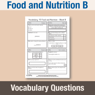 Image of Year 3 Design and Technology B (Food and Nutrition) Vocabulary Questions VQ CUSP Resource