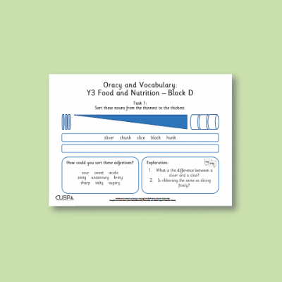 Y3 Design and Technology D (Food and Nutrition) Oracy Tasks OT