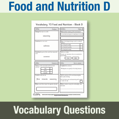 Image of Year 3 Design and Technology D (Food and Nutrition) Vocabulary Questions VQ CUSP Resource