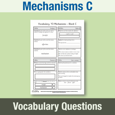Image of Year 3 Design and Technology C (Mechanisms) Vocabulary Questions VQ CUSP Resource