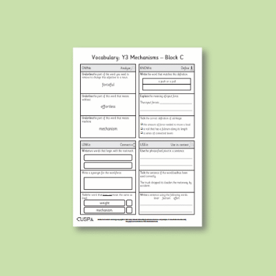 Y3 Design and Technology C (Mechanisms) Vocabulary Questions VQ