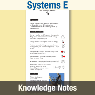 Image of Year 3 Design and Technology E (Systems) Knowledge Notes KN CUSP Resource