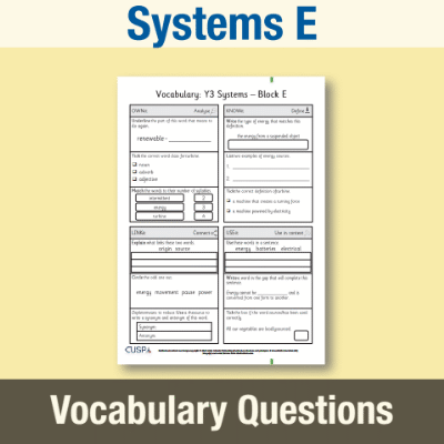 Image of Year 3 Design and Technology E (Systems) Vocabulary Questions VQ CUSP Resource