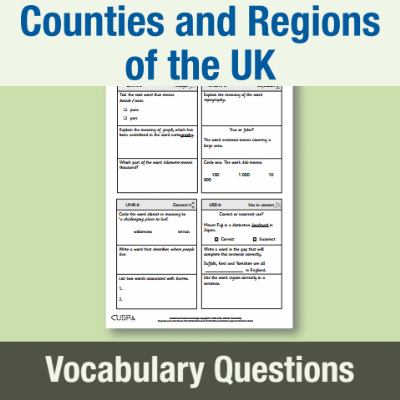 Image of Year 3 Geography (Study Counties and Regions of the UK) Vocabulary Questions VQ CUSP Resource