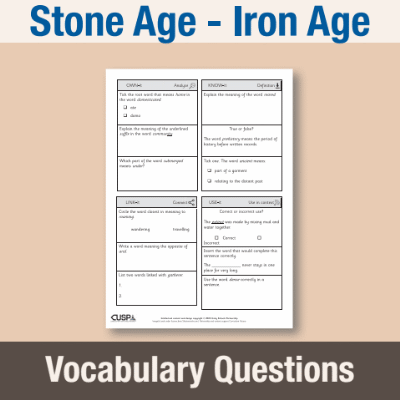Image of Year 3 History (Study changes in Britain from the Stone Age to the Iron Age) Vocabulary Questions VQ CUSP Resource
