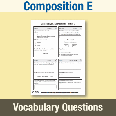 Image of Year 3 Music E (Composition) Vocabulary Questions VQ CUSP Resource