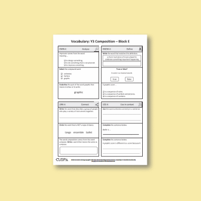 Y3 Music E (Composition) Vocabulary Questions VQ