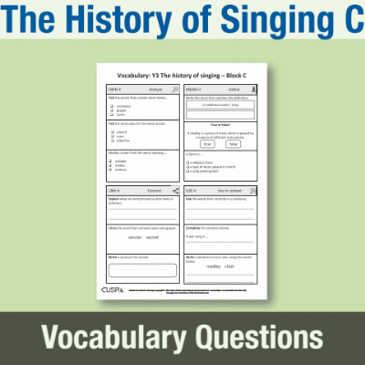 Image of Year 3 Music C (The History of Singing) Vocabulary Questions VQ CUSP Resource