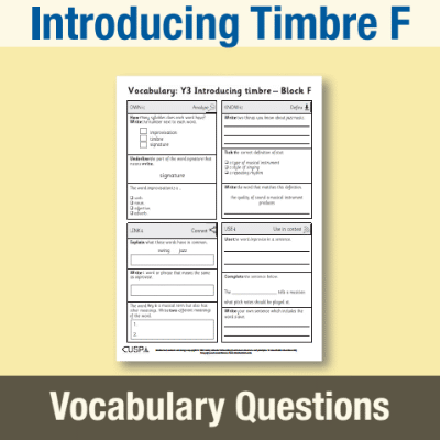 Image of Year 3 Music F (Introducing Timbre) Vocabulary Questions VQ CUSP Resource