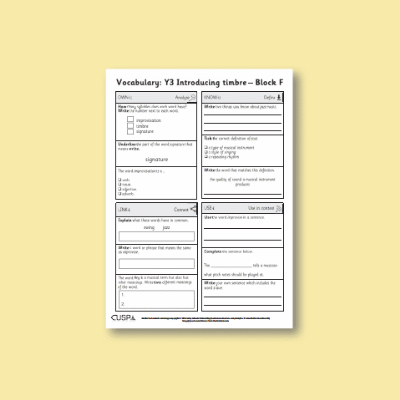 Y3 Music F (Introducing Timbre) Vocabulary Questions VQ