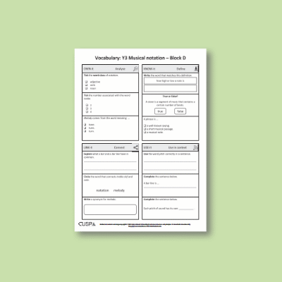 Y3 Music D (Musical Notation) Vocabulary Questions VQ