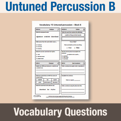 Image of Year 3 Music B (Untuned Percussion) Vocabulary Questions VQ CUSP Resource