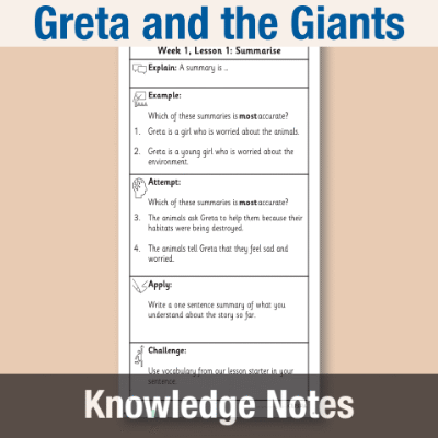 Image of Year 3 Reading (Greta and the Giants) Knowledge Notes KN CUSP Resource