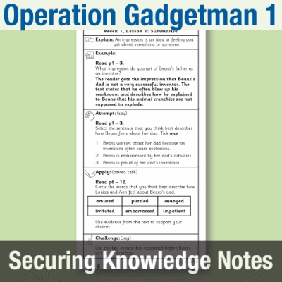 Image of Year 3 Reading (Operation Gadgetman 1) Knowledge Notes SKN CUSP Resource