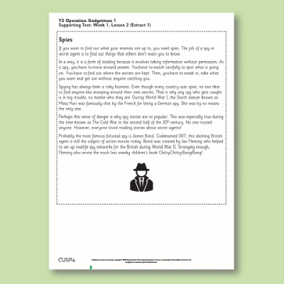 Y3 Reading (Operation Gadgetman 1) Supporting Texts ST