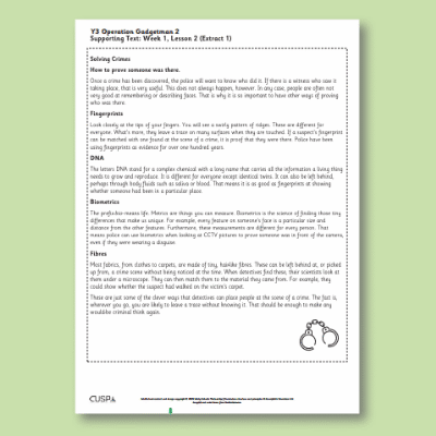 Y3 Reading (Operation Gadgetman 2) Supporting Texts ST