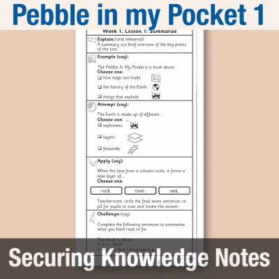 Image of Year 3 Reading (Pebble in my Pocket 1) Knowledge Notes SKN CUSP Resource