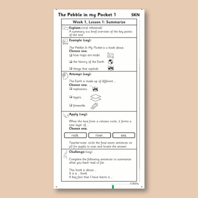 Y3 Reading (Pebble in my Pocket 1) Knowledge Notes SKN