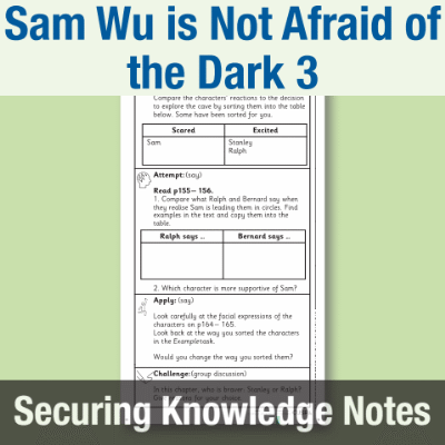 Image of Year 3 Reading (Sam Wu is Not Afraid of the Dark 3) Knowledge Notes SKN CUSP Resource