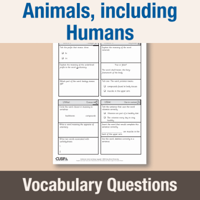 Image of Year 3 Science (Animals, including Humans) Vocabulary Questions VQ CUSP Resource