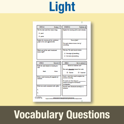 Image of Year 3 Science (Light) Vocabulary Questions VQ CUSP Resource