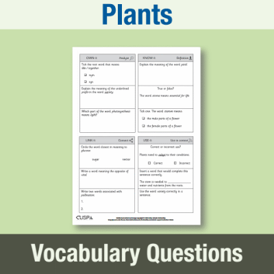 Image of Year 3 Science (Plants) Vocabulary Questions VQ CUSP Resource