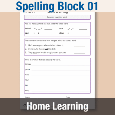 Image of Year 3 Spelling Block 01 Home Learning HL CUSP Resource