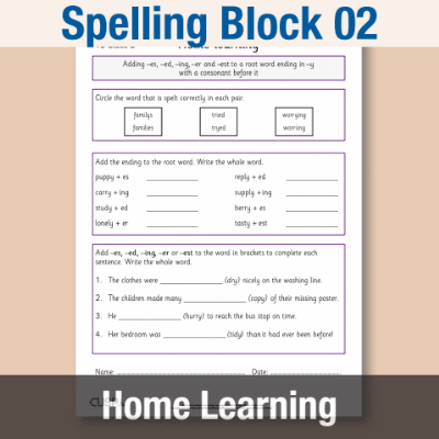 Image of Year 3 Spelling Block 02 Home Learning HL CUSP Resource