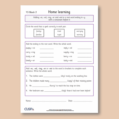 Y3 Spelling Block 02 Home Learning HL