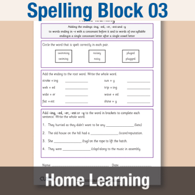Image of Year 3 Spelling Block 03 Home Learning HL CUSP Resource