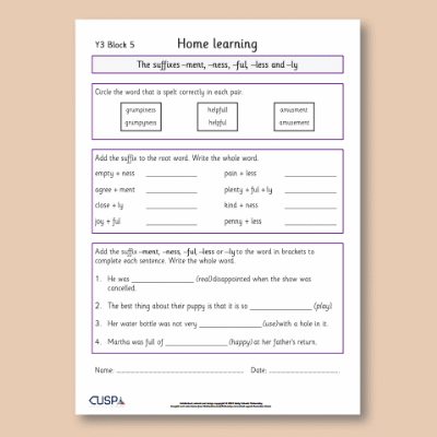 Y3 Spelling Block 05 Home Learning HL