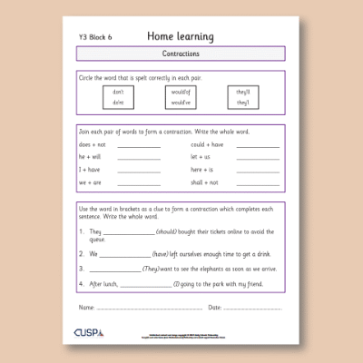 Y3 Spelling Block 06 Home Learning HL